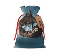 Pyjwyfmy Cool Pirate Ship Print Christmas Gift Bags,Santa Packaging Bag,Christmas Canvas Gift Bags With Drawstrings,Present Bag