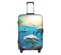 Pyjwyfmy Dauphins Sea Turtle Shark Octopus Coral Print Valise Housse de bagage de voyage avec élastique pour valises (tailles S/M/L/XL), blanc, Large