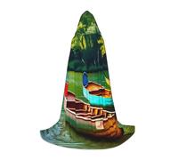 Pyjwyfmy Longue cape à capuche imprimée lac avec bateaux, canoës, parc, longue cape avec capuche, élégante cape de Noël d'Halloween