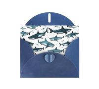 Pyjwyfmy Lot de cartes de vœux nacrées avec motif requin avec différents gestes imprimés, cartes d'anniversaire vierges à l'intérieur et enveloppes, cartes de remerciement