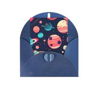 Pyjwyfmy Lot de cartes de vœux vierges et enveloppes imprimées planètes spatiales, cartes de vacances nacrées, cartes de 10,2 x 15,2 cm