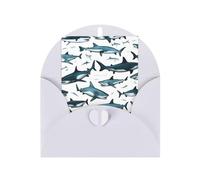 Pyjwyfmy Lot de cartes de vœux vierges et enveloppes, motif requin avec différents gestes imprimés, cartes de vacances nacrées, cartes de 10,2 x 15,2 cm