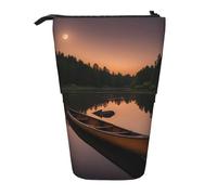Pyjwyfmy Moonlit Canoë Allagash River Print Trousse à crayons sur pied, trousse télescopique, porte-crayons portable pour études ou fournitures de bureau