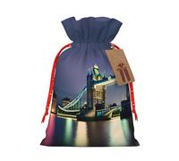 Pyjwyfmy Night London Tower Bridge Print Sacs cadeaux de Noël, sac d'emballage de Père Noël, sacs cadeaux de Noël en toile avec cordons de serrage, sac cadeau