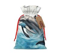 Pyjwyfmy Sac cadeau de Noël imprimé dauphin qui vous regarde, sac cadeau de Noël, sacs cadeaux de Noël en toile avec cordons de serrage, sac cadeau