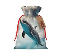 Pyjwyfmy Sacs cadeaux de Noël avec impression de dauphin qui vous regarde, sac cadeau de Noël, sacs cadeaux de Noël en toile avec cordons de serrage, sac cadeau