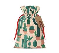 Pyjwyfmy Sacs cadeaux de Noël avec imprimé cactus mignon, sac d'emballage de Père Noël, sacs cadeaux en toile avec cordons de serrage, sac cadeau