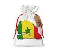 Pyjwyfmy Sacs cadeaux de Noël imprimés carte du drapeau du Sénégal, sac d'emballage de Père Noël, sacs cadeaux de Noël en toile avec cordons de serrage, sac cadeau