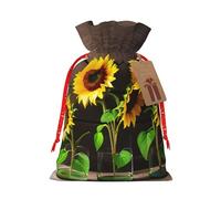 Pyjwyfmy Trois tournesols sur bois imprimé sacs cadeaux de Noël, sac d'emballage de Père Noël, sacs cadeaux de Noël en toile avec cordons de serrage, sac cadeau