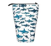 Pyjwyfmy Trousse à crayons avec motifs de requins avec différents gestes imprimés sur pied, pochette télescopique, porte-crayons portable pour études ou fournitures de bureau