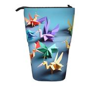 Pyjwyfmy Trousse à crayons sur pied avec impression de grues en papier origami multicolore, pochette télescopique, porte-crayons portable pour études ou fournitures de bureau