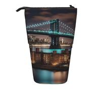 Pyjwyfmy Trousse à crayons sur pied avec impression de New York Manhattan Bridge Night - Pochette télescopique pour stylos - Porte-crayons portable pour études ou fournitures de bureau