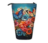 Pyjwyfmy Trousse à crayons sur pied, motif fleurs et papillons, pochette télescopique, porte-crayons portable pour études ou fournitures de bureau