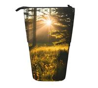 Pyjwyfmy Trousse à crayons sur pied, motif soleil du matin dans la nature, pochette télescopique, porte-crayons portable pour études ou fournitures de bureau