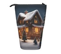Pyjwyfmy Trousse à crayons télescopique avec impression de maison de village de Noël pour fournitures de bureau ou d'étude