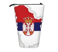 Pyjwyfmy Trousse à crayons télescopique avec imprimé carte du drapeau de la Serbie, porte-crayons portable pour études ou fournitures de bureau