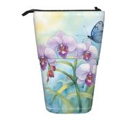 Pyjwyfmy Trousse à crayons télescopique avec motif orchidée, fleur, papillon, imprimé printanier, pour études ou fournitures de bureau