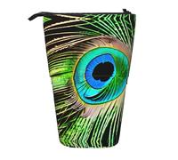 Pyjwyfmy Trousse à crayons télescopique avec motif plumes de paon sur pied, porte-crayons portable pour études ou fournitures de bureau