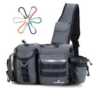 PYKES PEAK Sac de pêche | Sac de pêche étanche avec grande capacité | Comprend 6 mousquetons | Sac à bandoulière polyvalent | 5 couleurs | Taille L - Conçu au Japon, gris, L, Sac à bandoulière de
