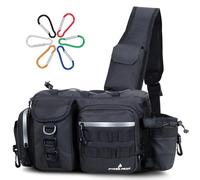 PYKES PEAK Sac de pêche | Sac de pêche étanche avec grande capacité | Comprend 6 mousquetons | Sac à bandoulière polyvalent | 5 couleurs | Taille L - Conçu au Japon, Noir , L, Sac à bandoulière de