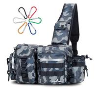 PYKES PEAK Sac de pêche | Sac de pêche étanche avec grande capacité | Comprend 6 mousquetons | Sac à bandoulière polyvalent | 5 couleurs | Taille L - Conçu au Japon, Gris camouflage., L, Sac à