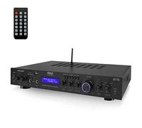 Pyle Amplificateur Audio Bluetooth, Ampli HiFi Home Cinéma Rack, Micro, USB | 2 x 100 W RMS, 2 entrées 6,35 mm, carte SD, radio FM, sortie caisson de basses, télécommande, façade aluminium