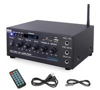 Pyle - Amplificateur Audio Compact 40 W Bluetooth pour Maison et PA, Entrée AUX, 2 Entrées Micro avec Talkover, Sorties Haut-Parleurs 8 Ohms / 25 V / 70 V, Réglages Graves/Aigus