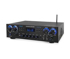 Pyle Amplificateur Bluetooth 4 Canaux 800W - Récepteur Audio HiFi pour Home Cinéma, Studio Musique, DJ & Enceintes Maison | USB, MP3, AUX, FM, Micro avec Réverbération, Écho, Contrôle Volume LED