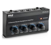 Pyle Amplificateur stéréo à 4 canaux | Ampli de casque avec 4 commandes de volume indépendantes | Prises d'entrée et de sortie TRS 6,35 mm | Alimentation incluse | Design compact de 10,2 x 5,6 cm pour