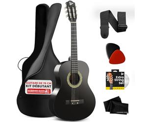 Pyle Beginner Acoustic Guitar Kit - Kids/Adult Guitars - Junior Size 1/4 - All Wood Instrument - 76 cm Matt Black