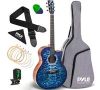 Pyle Blue Ocean Ripple est une guitare acoustique à cordes en acier, dotée d'une table en épicéa massif et d'une finition brillante.Elle est de taille complète et comprend un kit d'accessoires complet