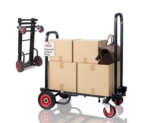 Pyle Chariot de Transport Pliable avec Roues R-Trac - Diable Plateforme à Main avec Frein, Surface Antidérapante, Charge Max 90 kg - Idéal pour Entrepôt, Livraison, Déménagement