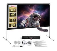 Pyle Écran de Projecteur avec Support - 100" 16:9 HD 4K, Portable, Léger, Autoportant, Pliable, pour Projections Intérieures et Extérieures, avec Cadre pour Cinéma Maison