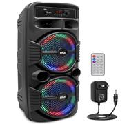 Pyle Enceinte Bluetooth, Enceinte Portable Extérieure Rechargeable de 600 W, Haut Parleur Sono avec Double Caisson de Basses, Tweeter, Entrée Microphone, Lumières de Fête, USB, Radio, Télécommande