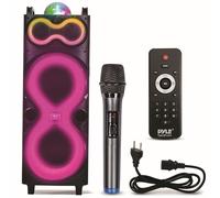 Pyle Enceinte Bluetooth Karaoké 240 W, Sono Portable, Double Haut-Parleur, Enceinte Bluetooth Puissante avec Micro sans Fil USB/SD/AUX/FM, Éclairage LED, Fêtes Extérieures et Intérieures