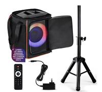 Pyle Enceinte Bluetooth Portable 120 - Enceinte Karaoké avec Woofer 8", Son Hi-FI, Batterie Rechargeable, TWS, Entrée Micro, USB/SD/FM, Lumières LED, Pied de Support & Sac de Transport