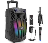 Pyle Enceinte Bluetooth Portable 1680 W - Haut-Parleur Karaoké Rechargeable 38 cm avec Micro sans Fil, Roues, TWS, Lumières LED, Écran LED, USB, SD, FM, AUX, pour Fêtes, scène, Jardin