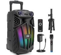 Pyle Enceinte Bluetooth Portable - 38 cm - 1680 W avec Micro - Haut-Parleur Karaoké Rechargeable avec Roues -TWS - Lumières LED - Noir