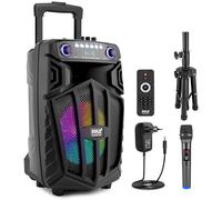 Pyle Enceinte Bluetooth Portable 880 W 30 cm avec Micro - Haut-Parleur Karaoké Rechargeable avec Roues, TWS, Lumières LED, FM, USB, SD, AUX