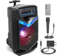 Pyle Enceinte Bluetooth Puissante - 400W - Batterie Rechargeable - Micro Filaire SD,USB,AUX Radio - Eclairage LED et Roues -Noir Noir