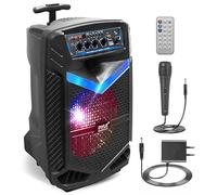 Pyle Enceinte Bluetooth Puissante,400W Enceinte Sono Portable avec Batterie Rechargeable,Subwoofer et Tweeter,Fonction d'Enregistrement, Micro Filaire SD,USB,AUX Radio, Eclairage LED et Roues, Noir