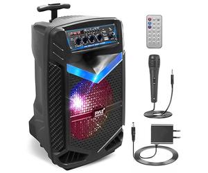 Pyle Enceinte Bluetooth Puissante,400W Enceinte Sono Portable avec Batterie Rechargeable,Subwoofer et Tweeter,Fonction d'Enregistrement, Micro Filaire SD,USB,AUX Radio, Eclairage LED et Roues, Noir