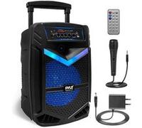 Pyle - Enceinte Bluetooth Puissante - 800W - Batterie Rechargeable - Micro Filaire SD/USB/AUX Radio - Eclairage LED et Roues - Noir