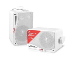 Pyle Enceinte d’Extérieur Bluetooth 200W, Paire d’Enceintes Actifs et Passifs 3 Voies, Montage au Mur ou au Plafond, Haut Parleur Mural Étanche, Utilisation sur Patio/l'Intérieur/l’Extérieur, Blanc