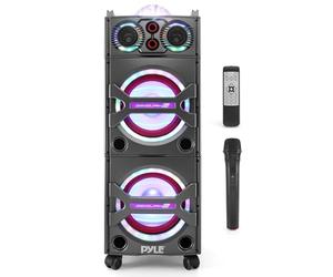 Pyle Enceinte Sono Bluetooth Portable 2000 W - Système PA Actif Sur Roues, Micro Inclus, Éclairage LED Festif, USB/SD/AUX/FM Radio, Lecteur Carte SD, Entrée RCA
