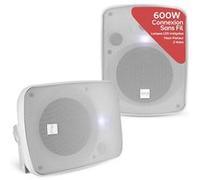 Pyle Enceintes Bluetooth étanches sans fil 600 W Stéréo 2 voies gamme complète – Blanc
