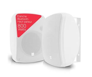 Pyle Enceintes Bluetooth - Haut-Parleurs sans Fil pour Extérieur - Paire Active et Passive 2 Voies - 800 Watts - Enceinte Mural, Plafond avec Grille Métallique et Fixation Universelle - Blanc