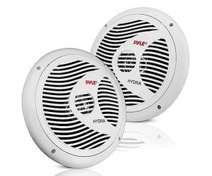 Pyle Enceintes Marines Doubles 16,5 cm - Haut-Parleur Extérieur 2 Voies Étanche et Résistant aux Intempéries avec Puissance de 150 Watts - Cône en Polypropylène et Entourage en Tissu - Blanc
