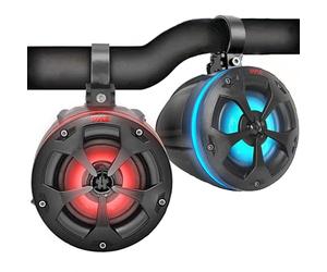 Pyle Enceintes Tout-Terrain Étanches 2 Voies - Enceintes 10 cm de Tour de Wakeboard,800W Qualité Marine,Lumières RGB et Télécommande, Système Audio Stéréo Extérieurpour ATV/UTV, Jeep, Bateau
