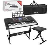 Pyle Ensemble de piano 61 touches avec support et sac de transport étanche - Clavier de piano numérique avec écran LCD, 600 sons, 300 styles et USB pour enfants, débutants et adultes